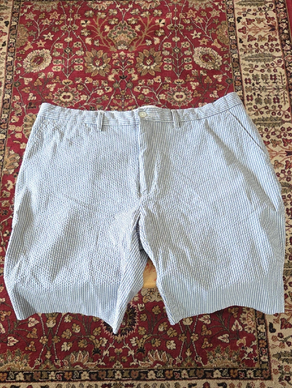 Ralph Lauren Men's Blue & White Seersucker Flat-Front Shorts